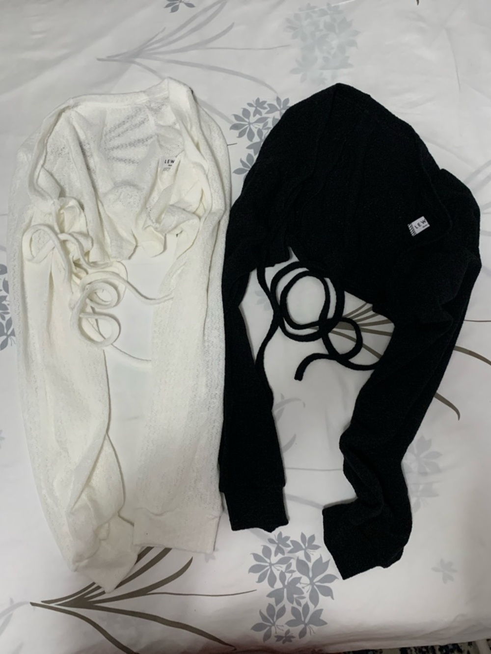Black and White Long Sleeve Boleros with Front Tie-Detail